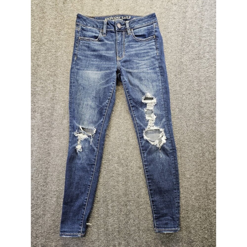 American Eagle Jeans Womens Size 2 Short Distressed Jeggings Super Stretch X